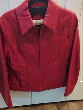 Studio Works Red Leather Zip-Front Jacket